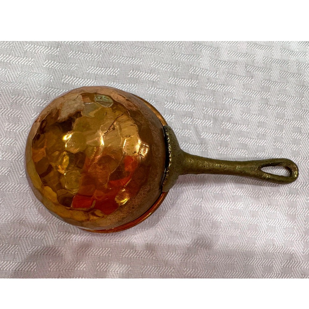 Vintage Hammered Copper Scoop Brass Handle 3" Small Primitive Kitchen Measure